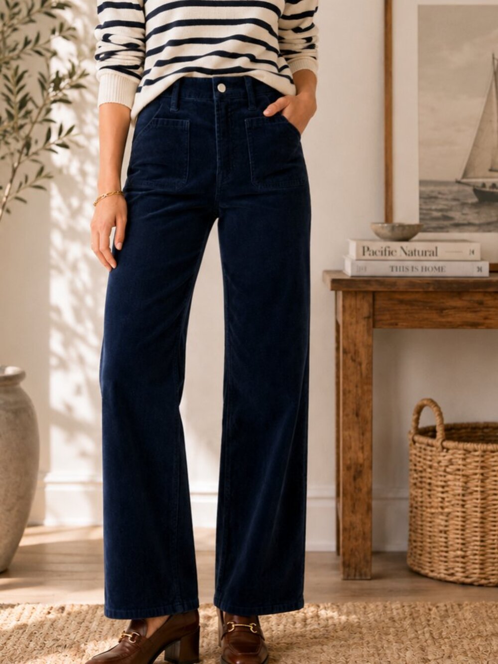 J. Crew Sailor Slim Wide Corduroy Pants Navy High Rise 26 Tall NWOT